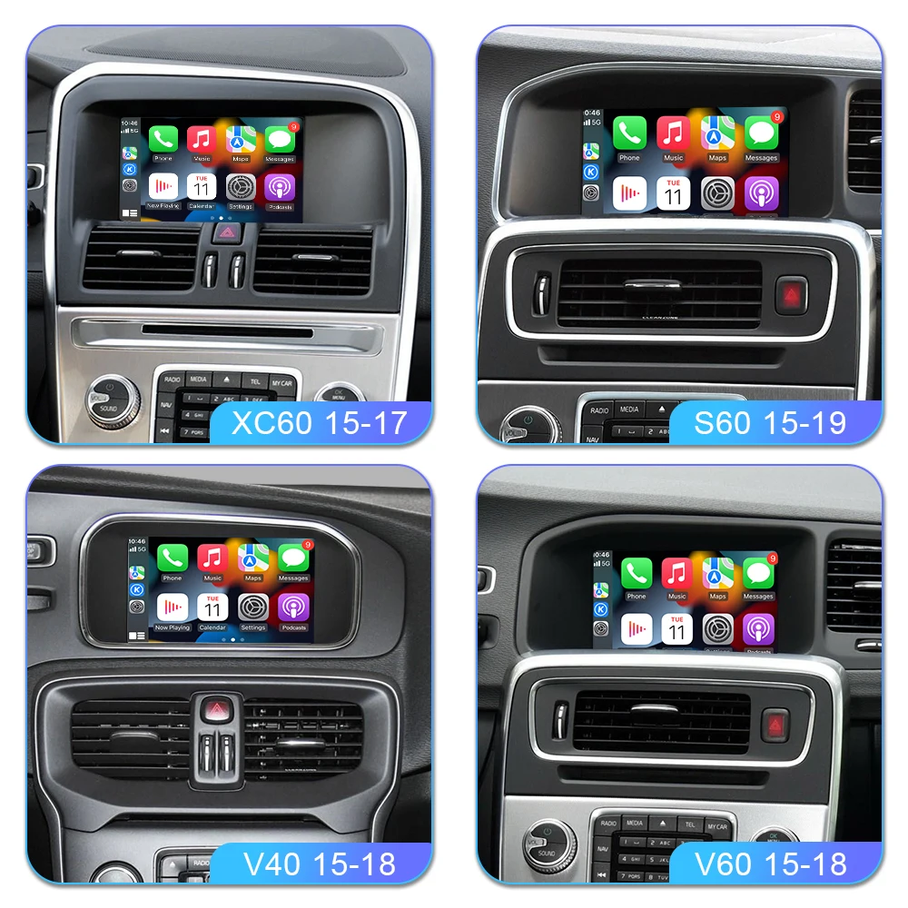 Wireless Carplay Module Box For Volvo V40 V60 XC60 S60 S80L 7inch Screen Wired Android Auto Mirror Link Camera Build In WIFI BT