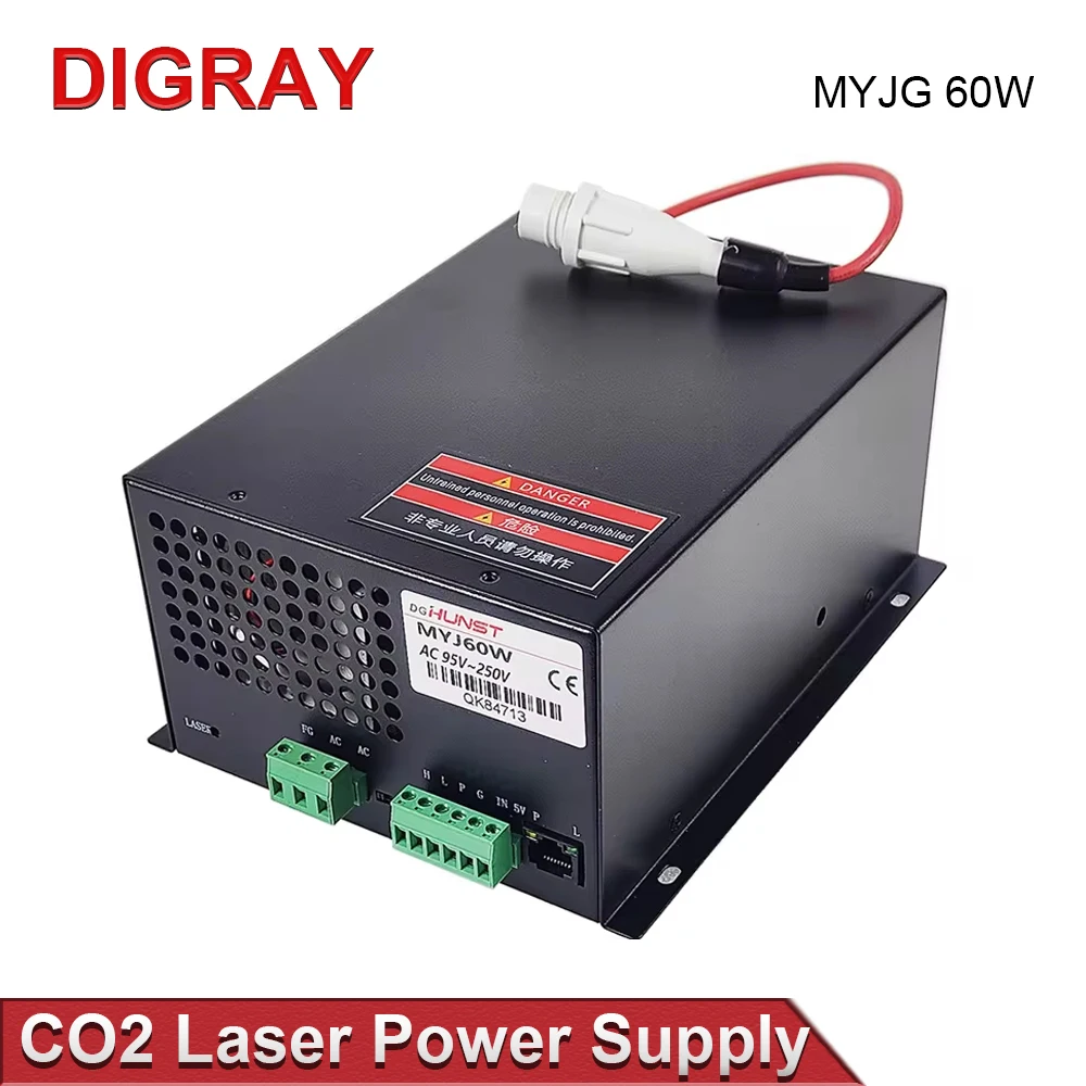 

Источник питания CO2-лазера DIGRAY MYJG 60 Вт поддерживает напряжение 95–250 В и используется для станков лазерной гравировки и резки мощностью 50-70 Вт.