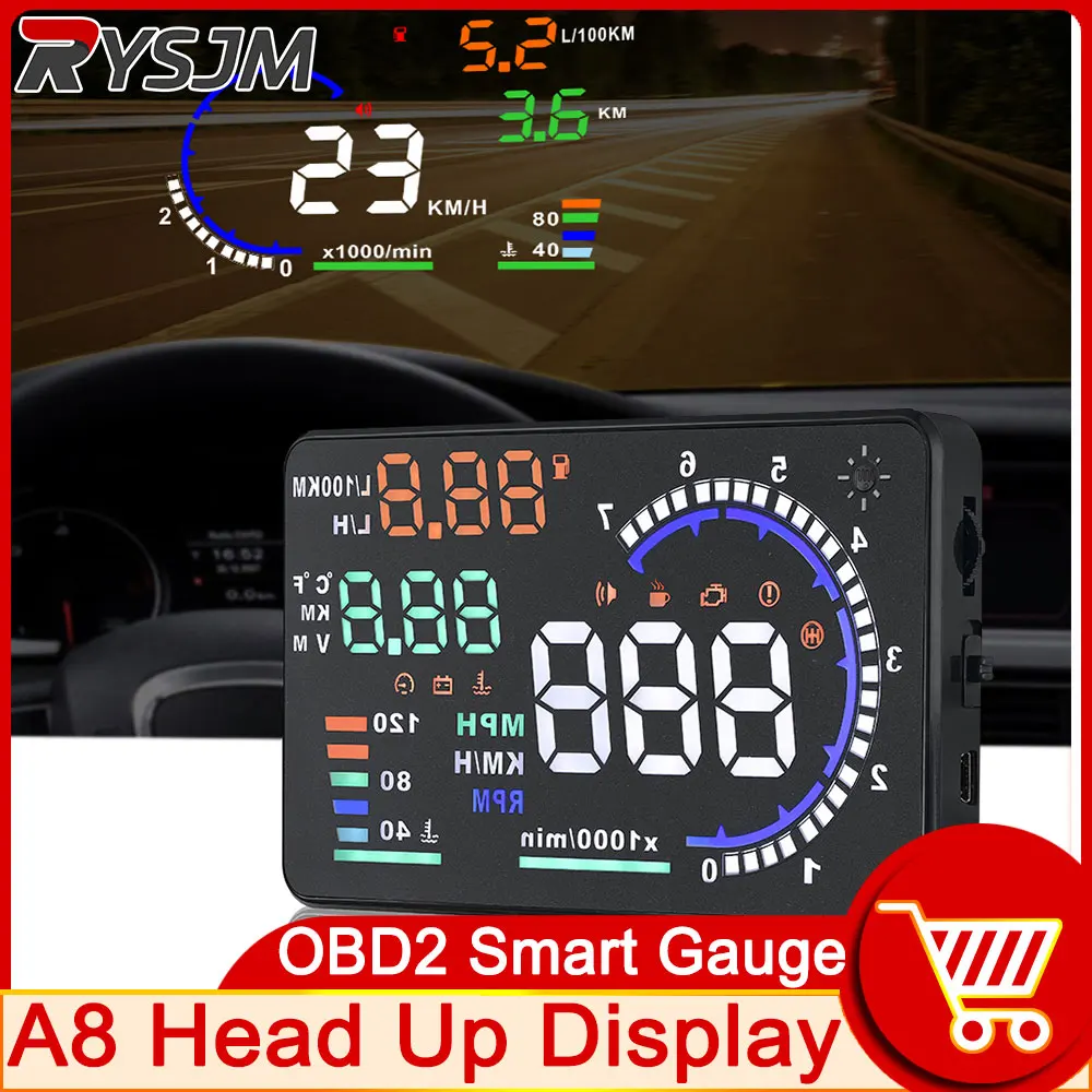 

HD OBD2 HUD A8 Car Head Up Display Voltage Water Temp Alarm Speed Fuel Warning LED Windshield Projector Data Diagnostic Tool