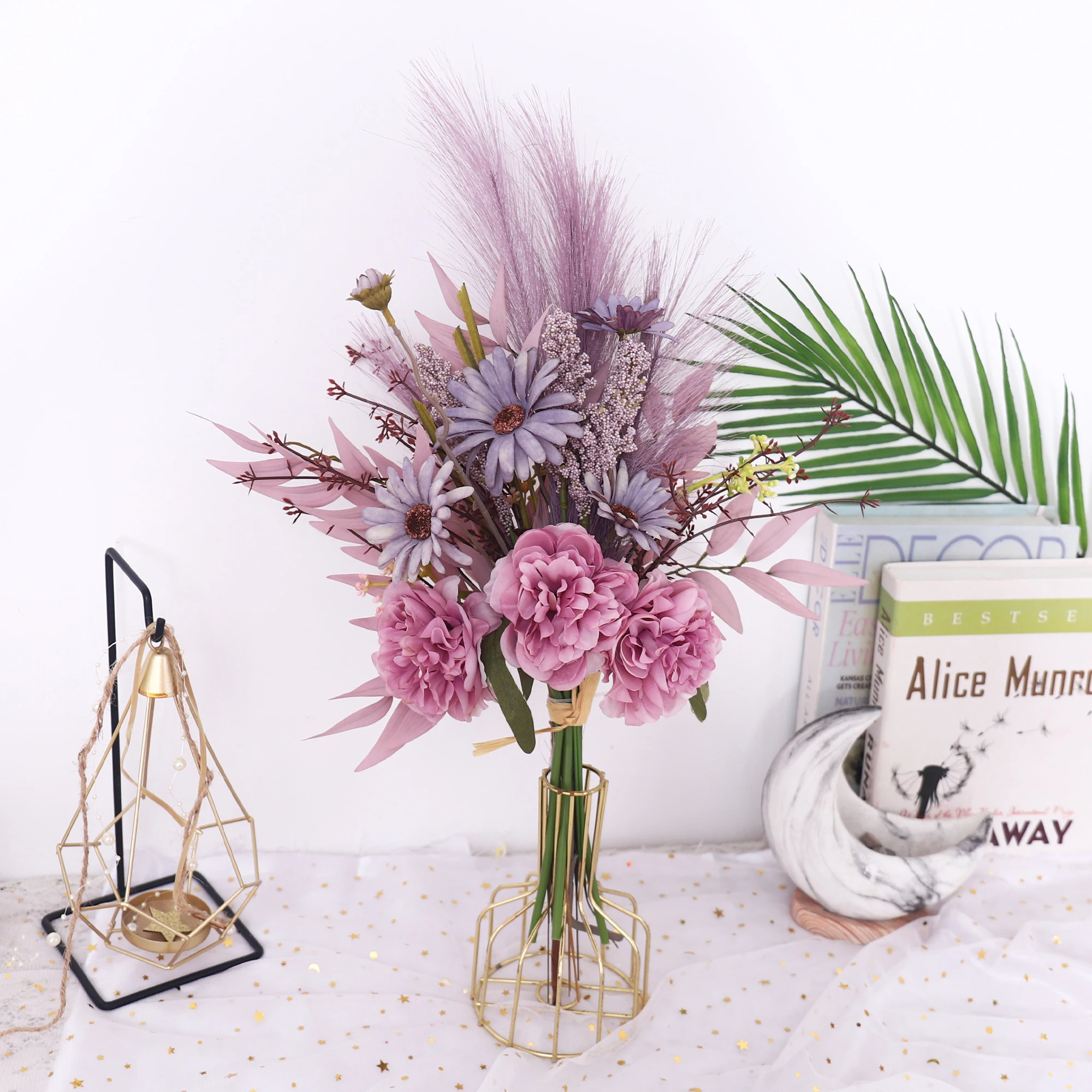 

Artificial Flowers Exquisite Peony Reed Bouquet Home Wedding Decor Fake Plant DIY Garden Party Vase Living Room Table Decoration