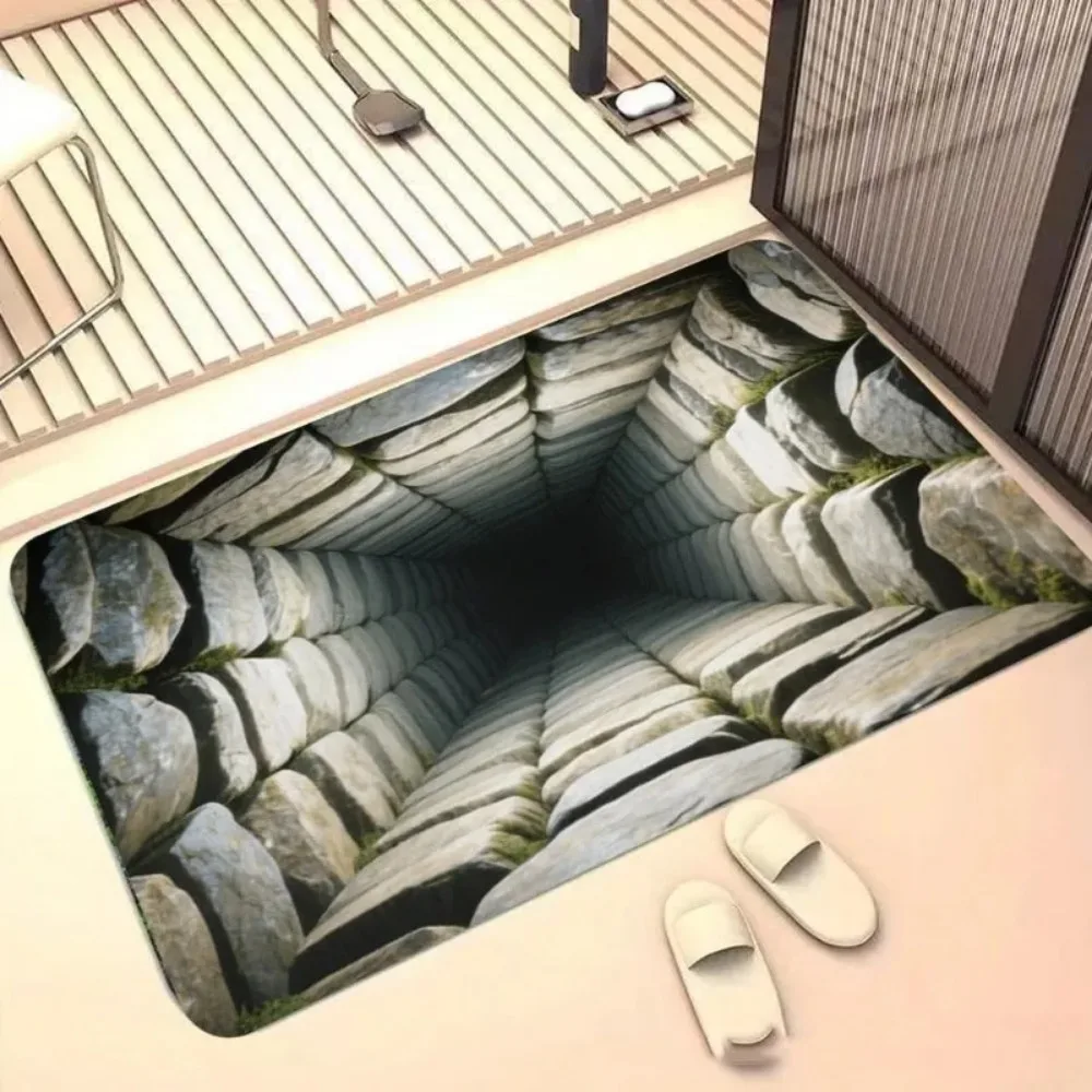 3D Optical Illusions Pond Effect Door Mat, Funny Hole Design Non-Slip Entrance Rug, Indoor Outdoor Home Decor Soft Carpet