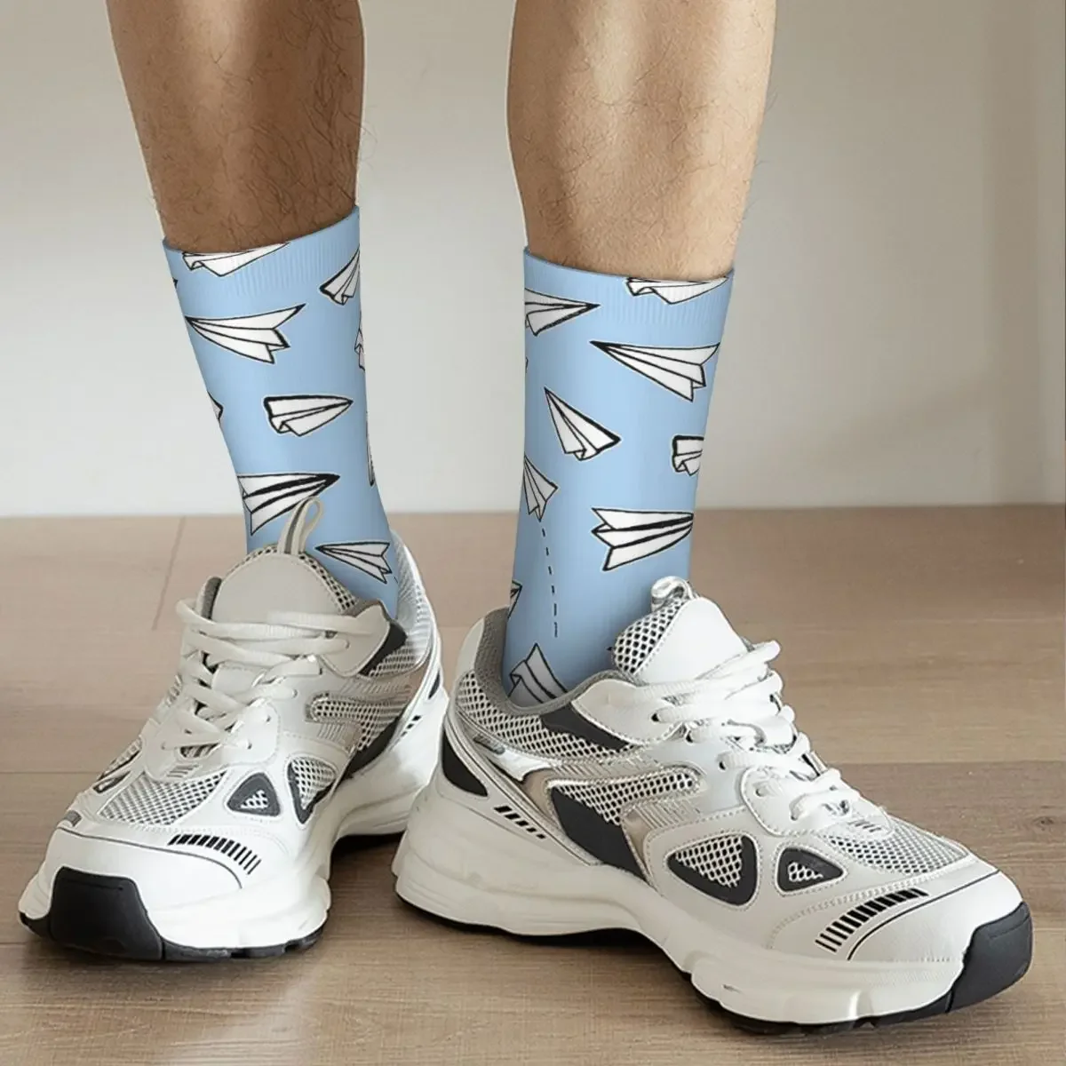 Calcetines azules de papel para hombre y mujer, medias largas de alta calidad, estilo Harajuku, accesorio para todas las estaciones, ideal para regalo de cumpleaños