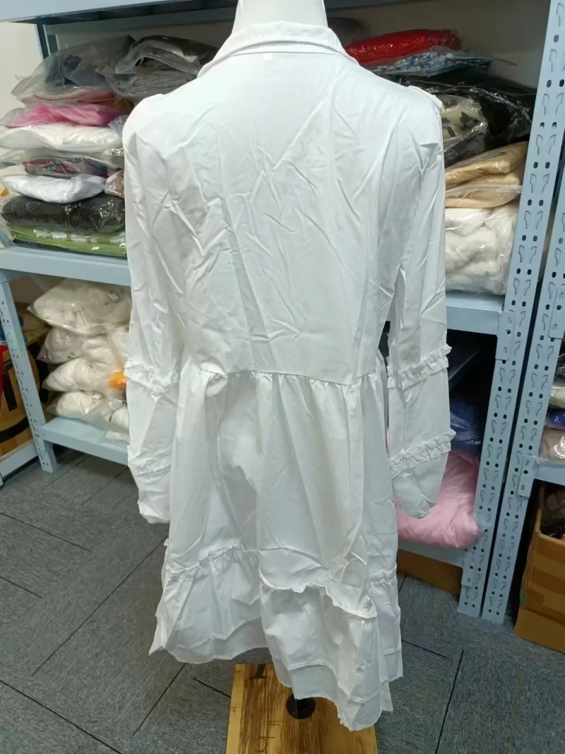 2023 Vestidos Mulher elegante bianco collo alto Ruffle Dress Sexy autunno manica lunga abiti corti allentati moda abito manica a sbuffo