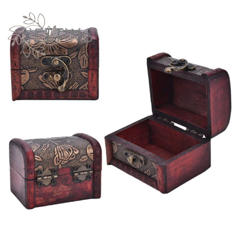 Hot 1pc Random Wooden Vintage Treasure Chest Wood Jewellery Storage Box Case Organiser Ring