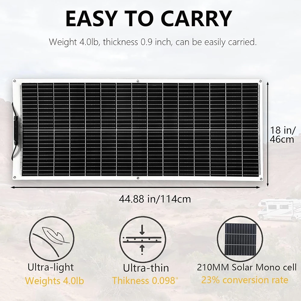 XINPUGUANG Solar Panel Elastyczny panel słoneczny 100W 12V Monokrystaliczne ogniwo słoneczne z włókna szklanego Lekkie, zginane ładowanie do