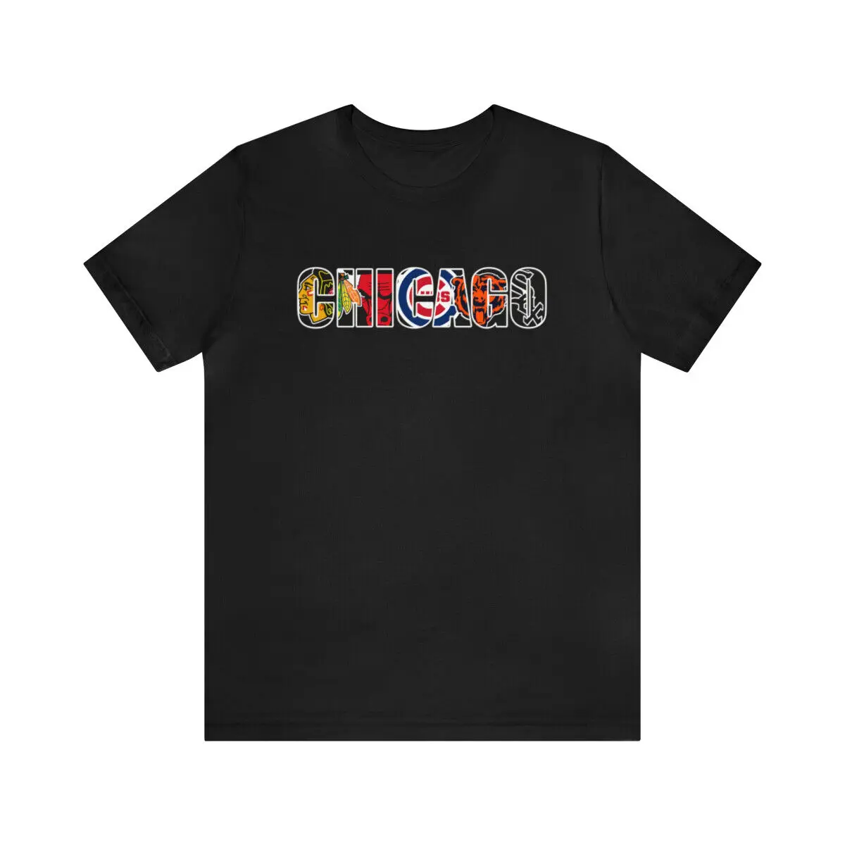 

Chicago Sports Teams Mash up Men's Cotton T-Shirt Round Collar Tees Short Sleeve Clothes Big Size