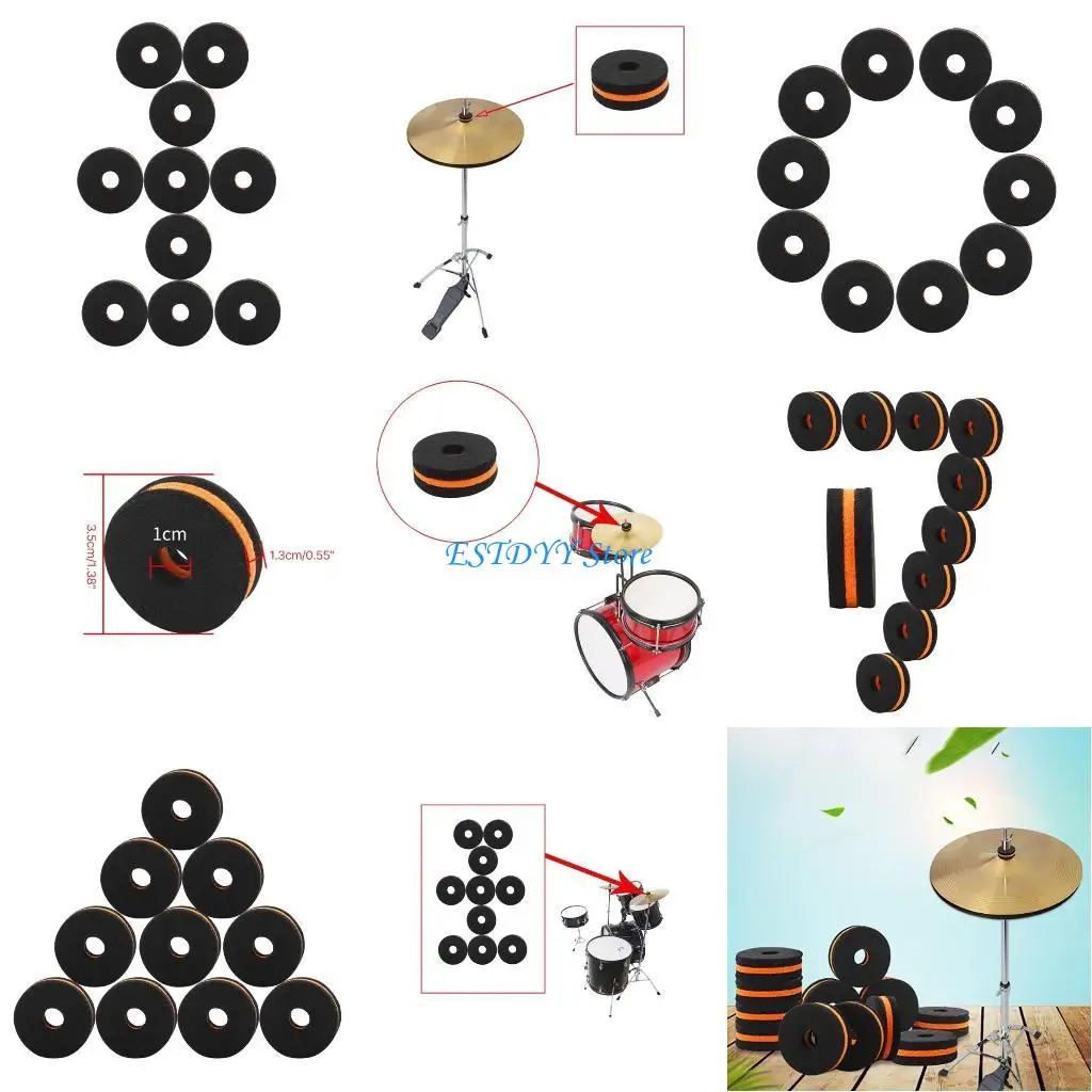 

G6DE 10 Pcs Round Cymbal Stand Felt Washers Pads Cushions Percussion Drum Accessories