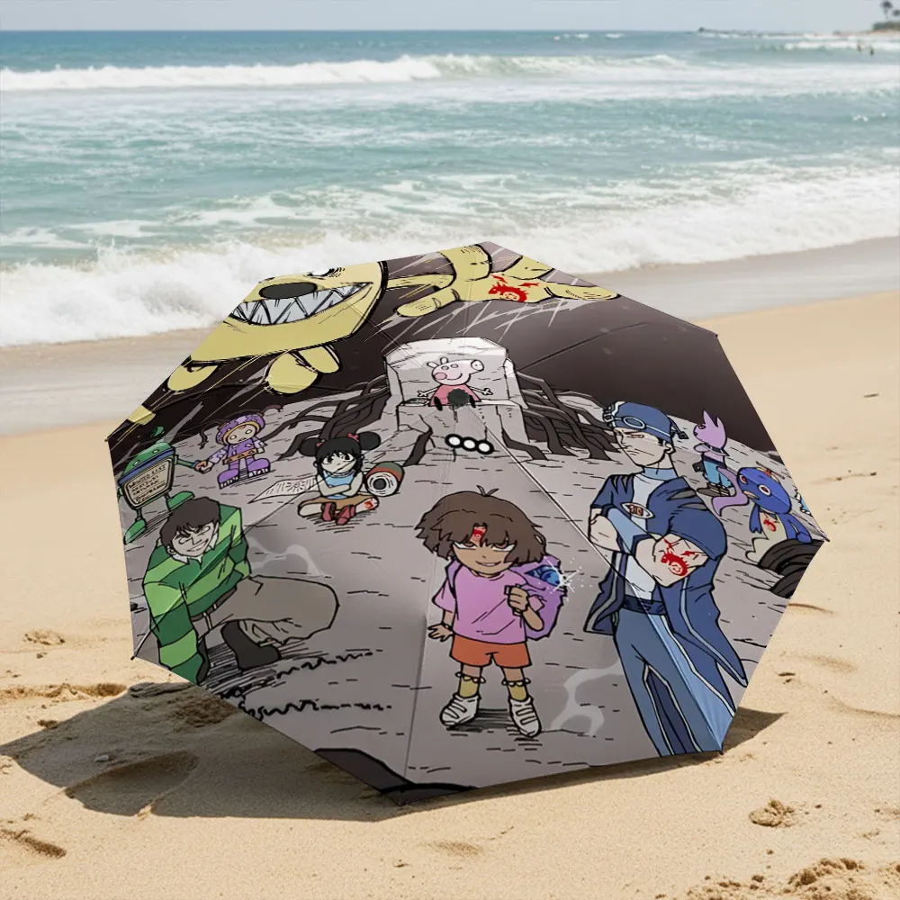 Dark Fantasy Cartoon with Unique Characters in Action Compact Fashion Folding Umbrella for Daily Use, Christmas Gift
