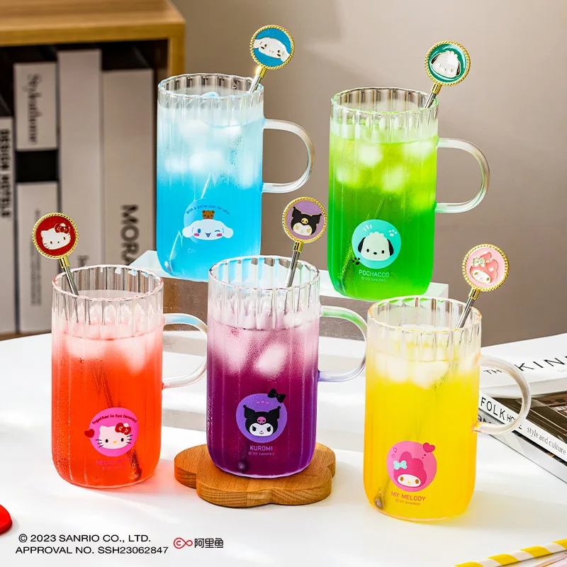 Hot Sanrios Hellokitty Glass Kuromi Coffee Cup Cute 330Ml My Melody Milk Drink Cup Kids Cartoon Couple Home Office Breakfast Cup