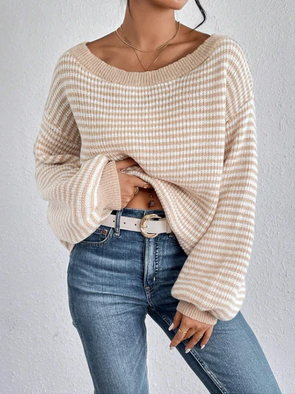 Temperament One Piece Knitted Sweater Classic Stripe Contrast Set Casual Top