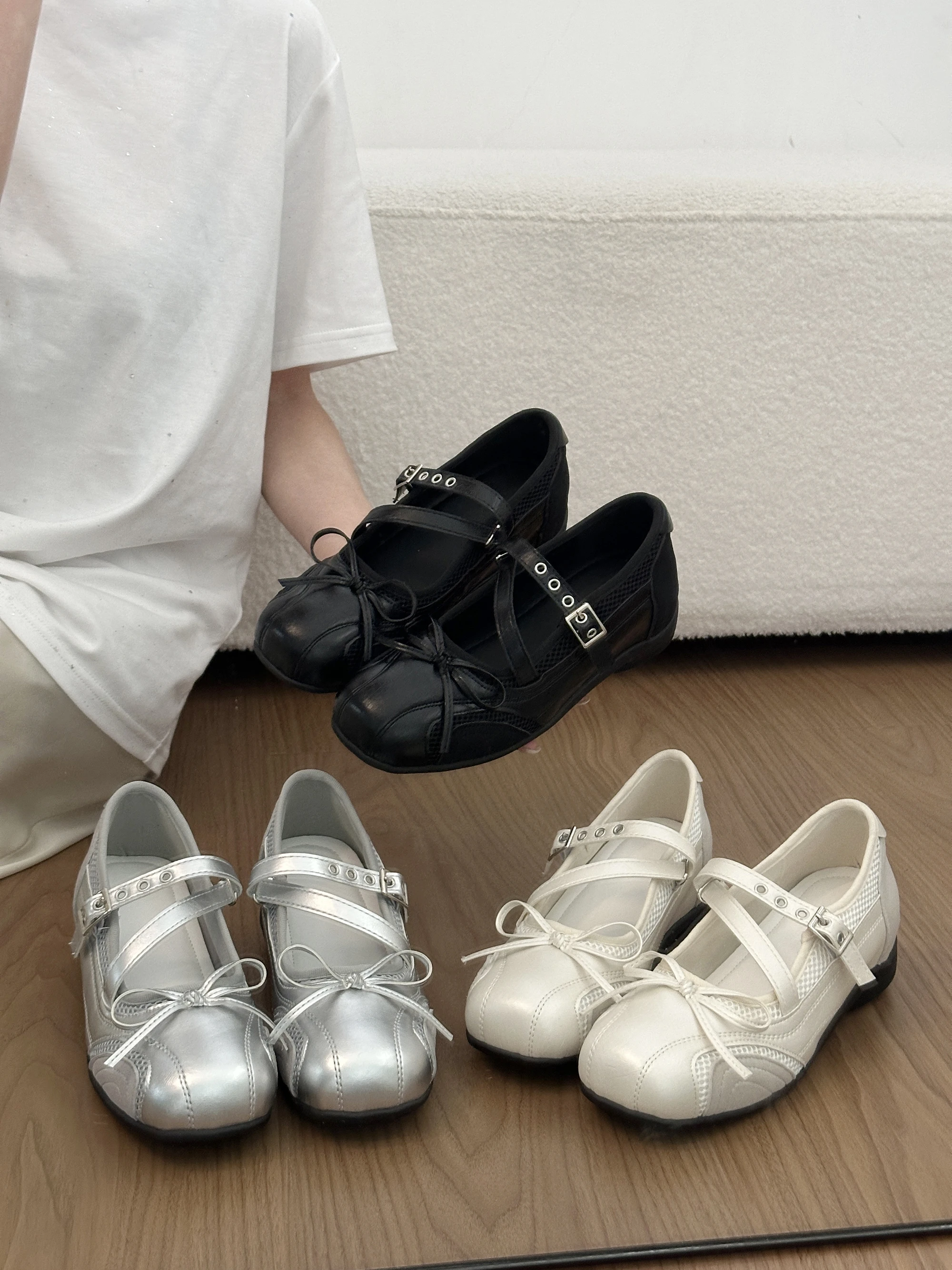 

Women's Bow Knot Mary Jane Platform Shoes, Square Toe Buckle Strap Invisible Wedge Heel Ballet Flats for Daily Casual Party Wear