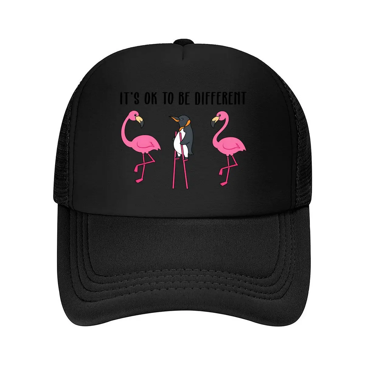 Its OK To Be Different Flamingo Penguin Mesh Baseball Cap Hip Hop