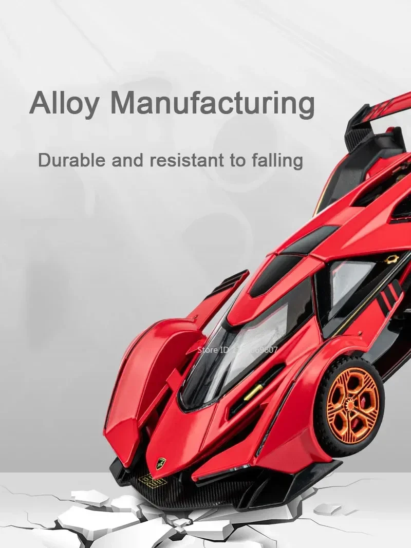 1:32 Lambor V12 GT Super Auto Modell Spielzeug Metall Druckguss Zurückziehen Musik Licht Miniatur Racing Fahrzeug Modelle Dekoration Jungen Geschenke – Detail 2