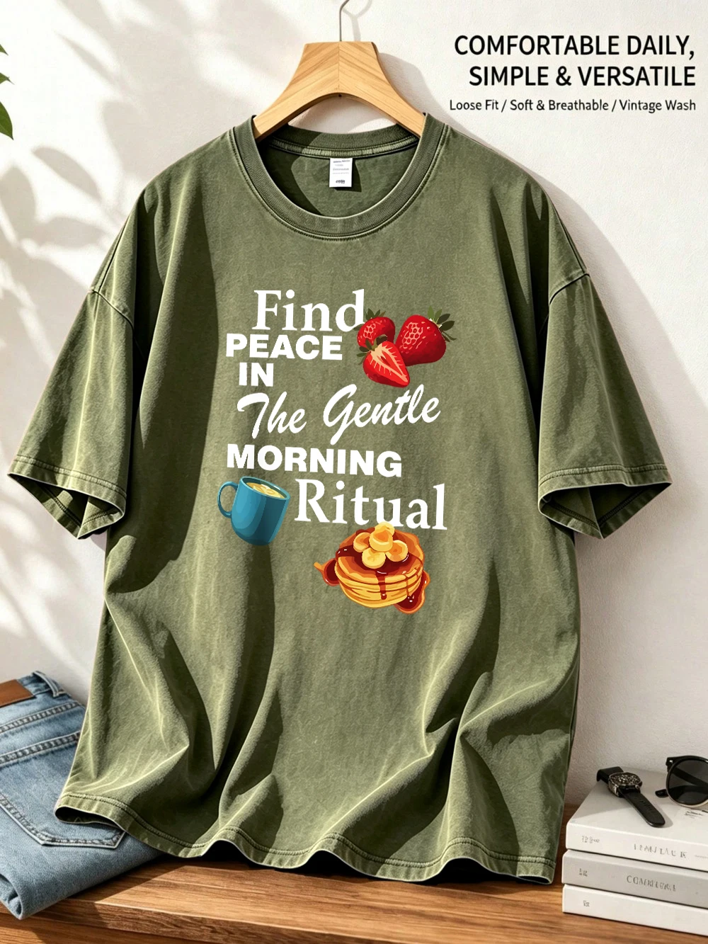 Gentle Morning Ritual Cotton Washed T-Shirts Womens Summer Street Oversized Tops O-Neck Short Sleeve Tees Basic Soft Clothes