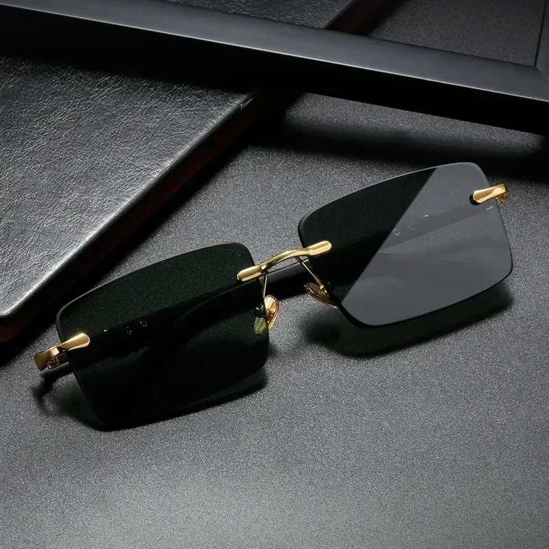 Trendy Rimless Sunglasses for Men Women Fashion Frameless Rectangle Sun Glasses Retro Shades Summer Traveling Eyewear UV400