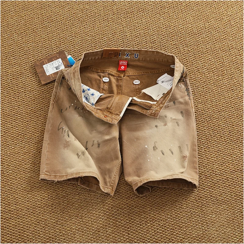 

Мужские джинсовые шорты спецодежды, ретро, потертые, прочные, уличная мода, высококачественные брюки пять четвертей