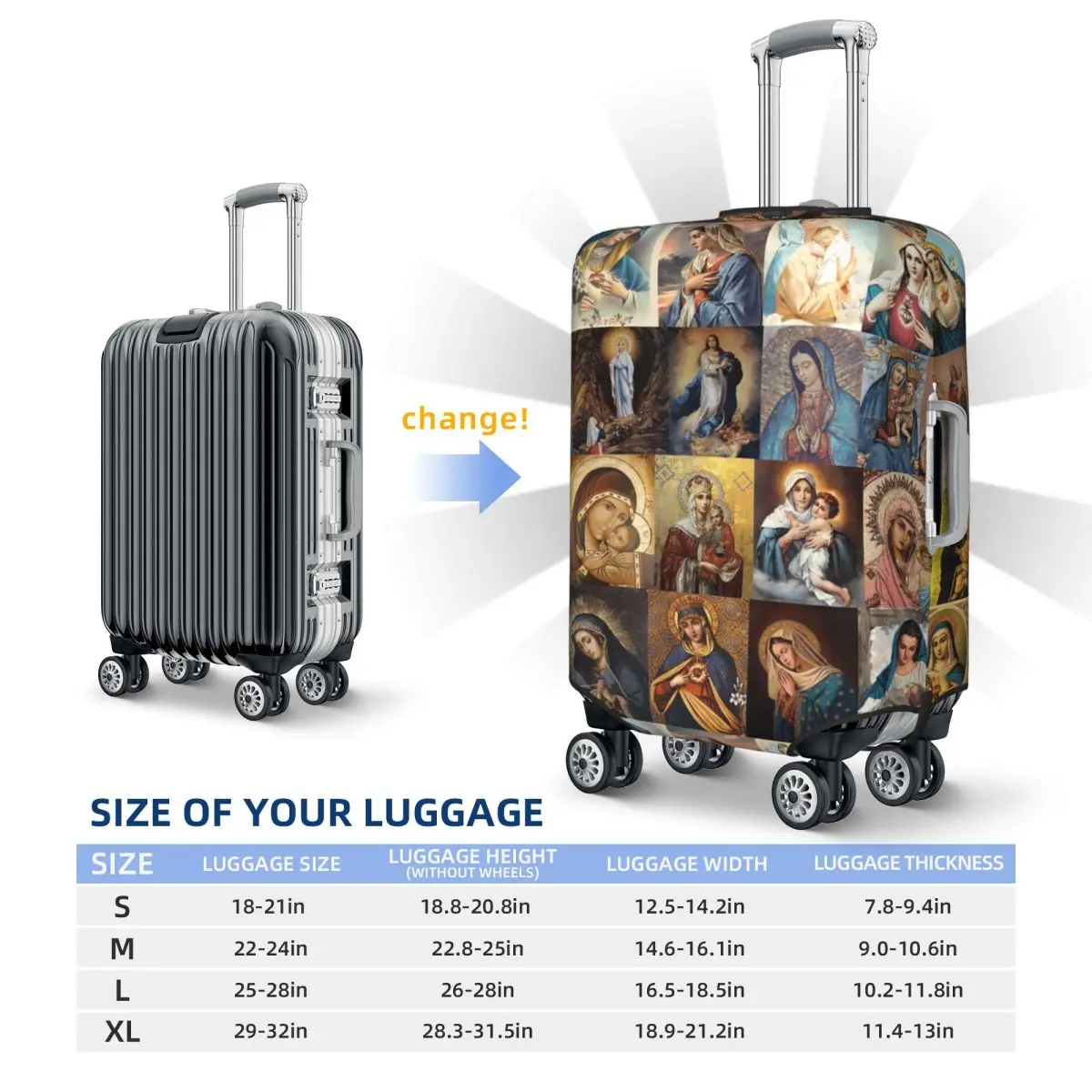 مخصص مريم العذراء غطاء الأمتعة حامي الأزياء الكاثوليكية المسيحية حقيبة سفر الغطاء الواقي لمدة 18-32 بوصة #6