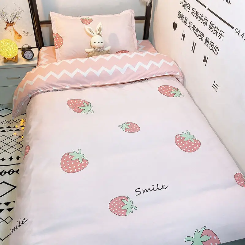 Sanrio Hello Kitty Cotton Bedding Set Cute Double Flat Sheet Duvet Cover Pillowcase Bed Linens Girl Dorm Bedclothes Home Textile