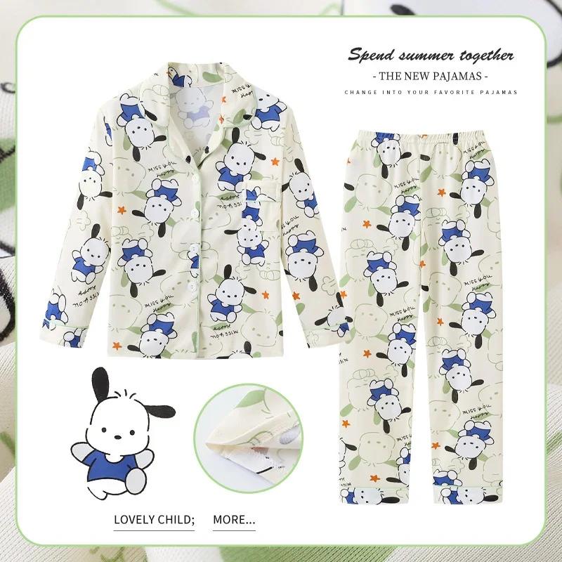 Sanrio Hello Kitty Children Pajamas Suit Long-Sleeved Autumn Cinnamoroll Kuromi Autumn Anime Home Sleepwear Student Suit