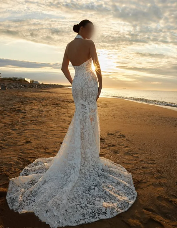 White Long Fishtail Beach Wedding Dress Strapless Real Country Lace Decoration Bohemian Bridal Gown Customized