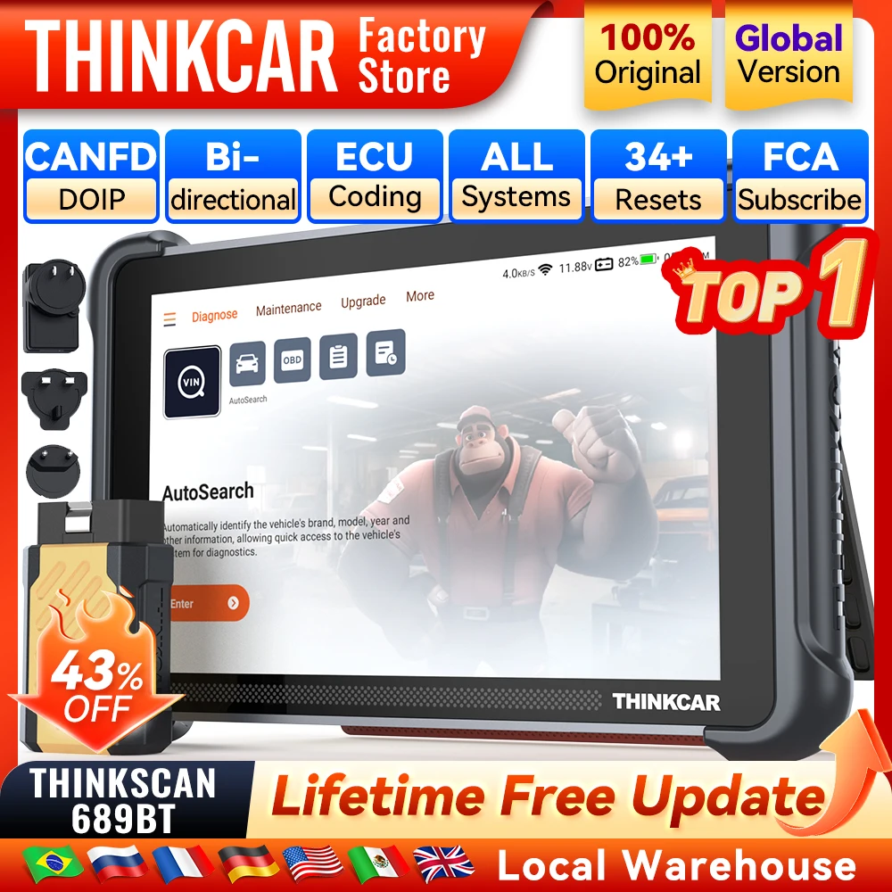 Fotografia: Programação de chaves THINKCAR THINKSCAN 689BT com ferramenta de diagnóstico automotivo KEY 101, scanner OBD2 bidirecional, codificação de ECU, CANFD DOIP 34, reset completo do sistema (grátis)