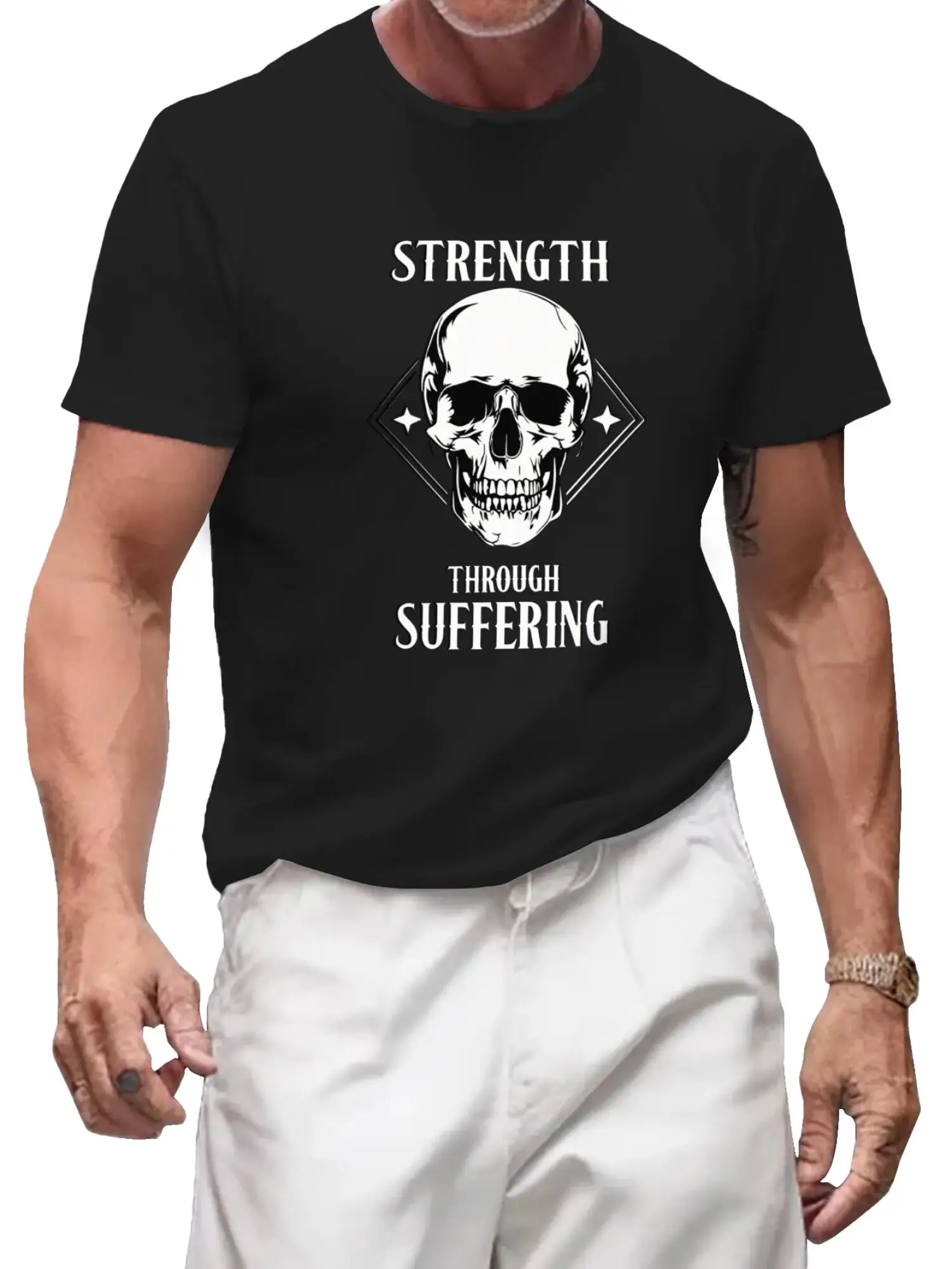 تي شيرت Strength Through Suffering، قميص رياضي تحفيزي، قميص رجالي #1