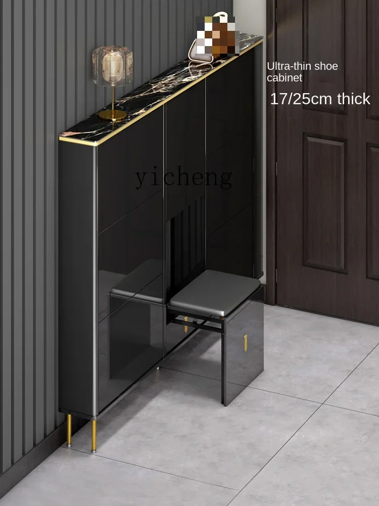 ZC rock slab black ultra-thin shoe cabinet 17cm household door entrance narrow tipping bucket entrance cabinet