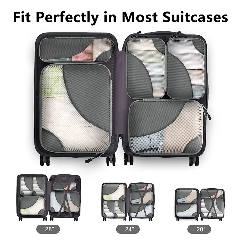 Packing Cubes for Suitcases, Travel Essentials, Anti-Tear Luggage Organizers, Clothes Storage Bags, Accessories, 6 Set