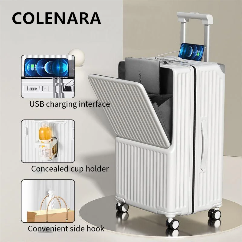 COLENARA Laptop Suitcase Front Opening PC Large Capacity Trolley Case USB Charging Password Box 24“26”28\