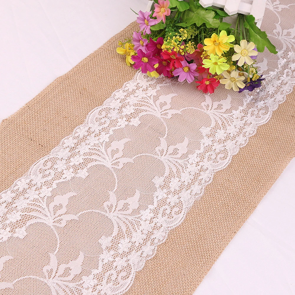 Natural Jute Burlap Table Runner Rustic Shabby Hessian Table Runner for Wedding Festival Party Event Decorations