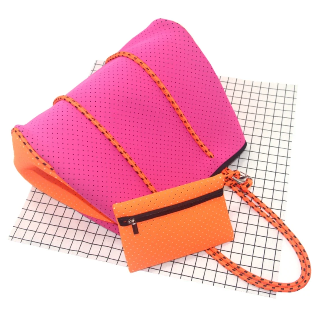 2025 Hotsale Large Fashion Tote Bag for Women Neoprene Tote Bag for Summer and Beach Pink High Quality Neoprene Women Handbag
