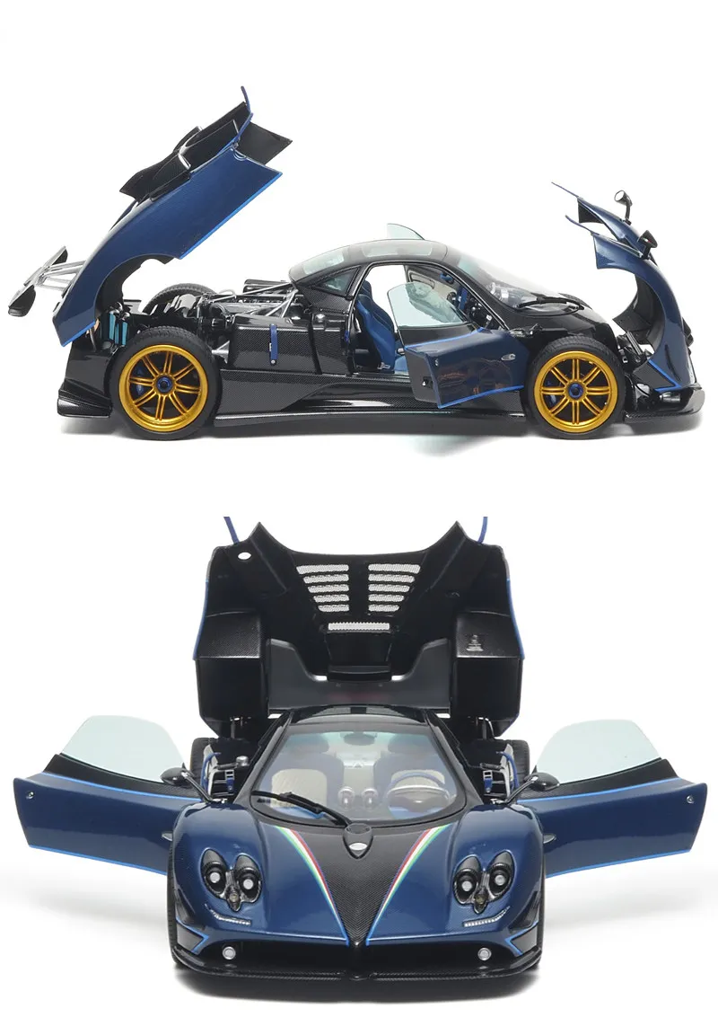 새로운 거의 실물 같은 자동차 모델 1/18 파가니 존다 트리콜로레 자동차 모델 풀 오픈 합금 시뮬레이션 자동차 장식품 컬렉션 장난감 맞춤 선물