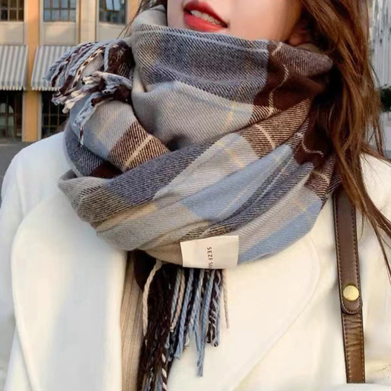 

Winter Knitted Shawls Wraps High Quality Outdoor Warm Scarves Womens Long Shawl Wraps Thickened Knitted Double Sided Headscarf