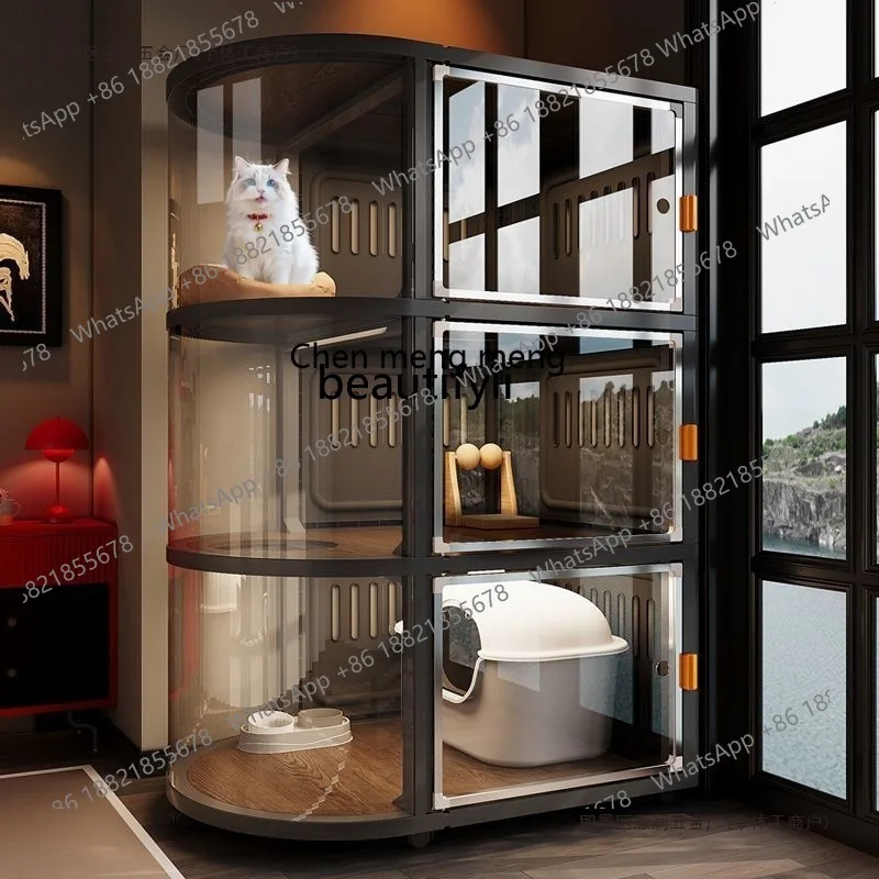 

X Cat villa with large free space, household indoor cat house with integrated toilet, three-layer cat cabinet