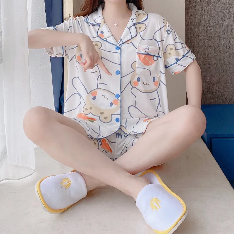 Sanrio Cinnamoroll My Melody Girls Summer New Cartoon Cute Short-Sleeved Shorts Loose Kawaii Home Clothes Pajamas Two-Piece Sets