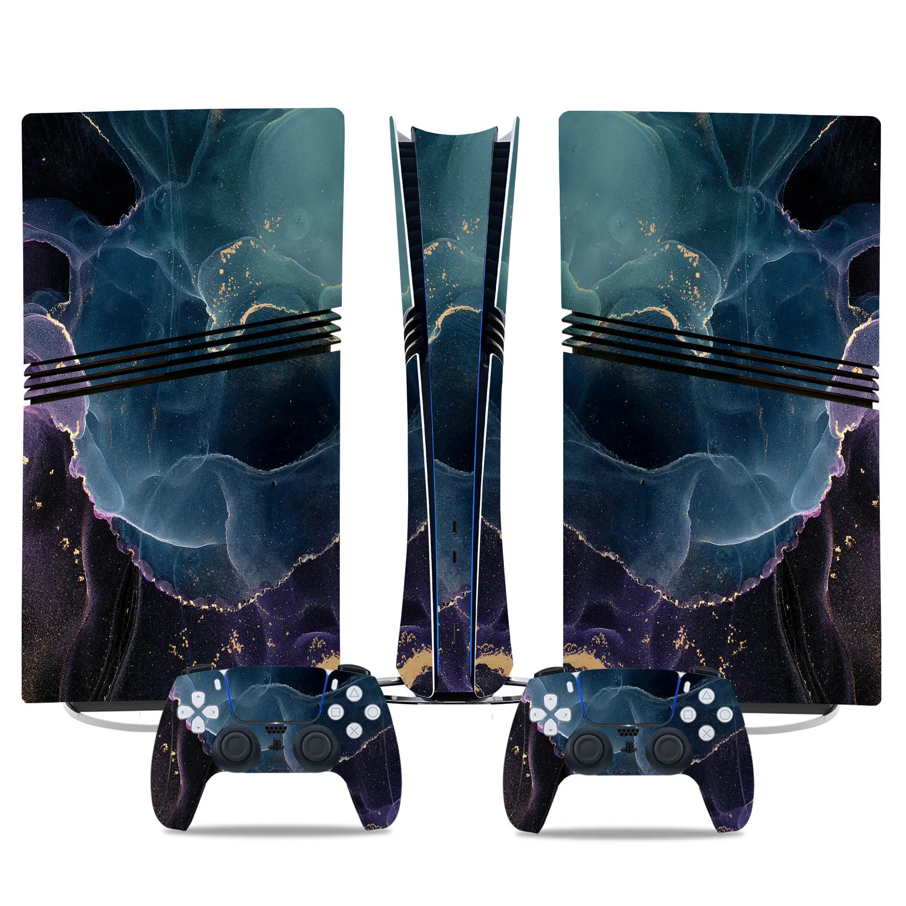 For PS5 Pro: Marble Theme PVC Skin Sticker for Console & Controller, Air-release Design, Easy to Apply & Remove