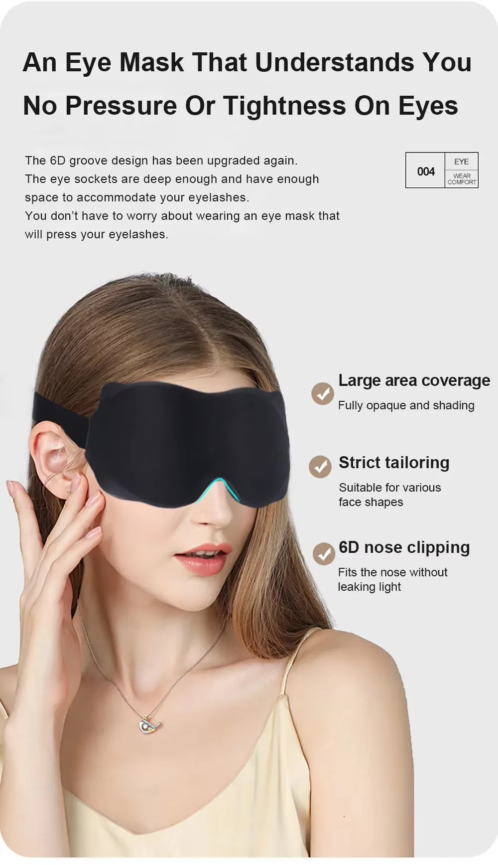 3D-Schlafmaske, Lichtblockierende Schlafmaske für die Augen, Weiche Schlafhilfe-Augenmaske für Reisen, Augenschutz, Atmungsaktive Schlafmaske für die Nacht – Detail 3
