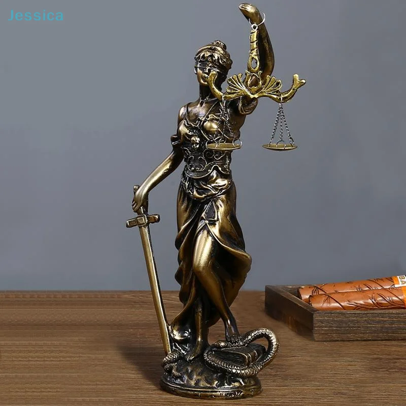 ♥ Estátua de Justiça de senhora de latão antigo Decoração com tema legal para escritório de lei/sala de estudo Ornamento de mesa