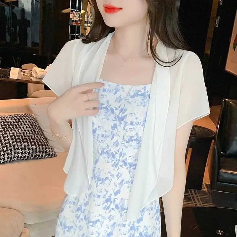 plus Size Summer Short Sleeve Shells Outerwear Women's Fashion Transparent  Shoulder Shawl Sun Protection Light Weight Op...