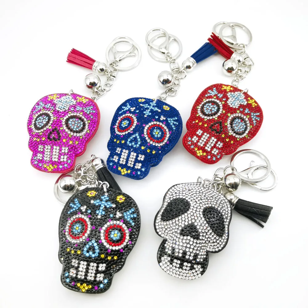 Death Skull Skeleton Tassel Key Ring Bag Accessories Crystal Rhinestone Alloy Keychain Punk Car Key Chain Jewelry Gifts