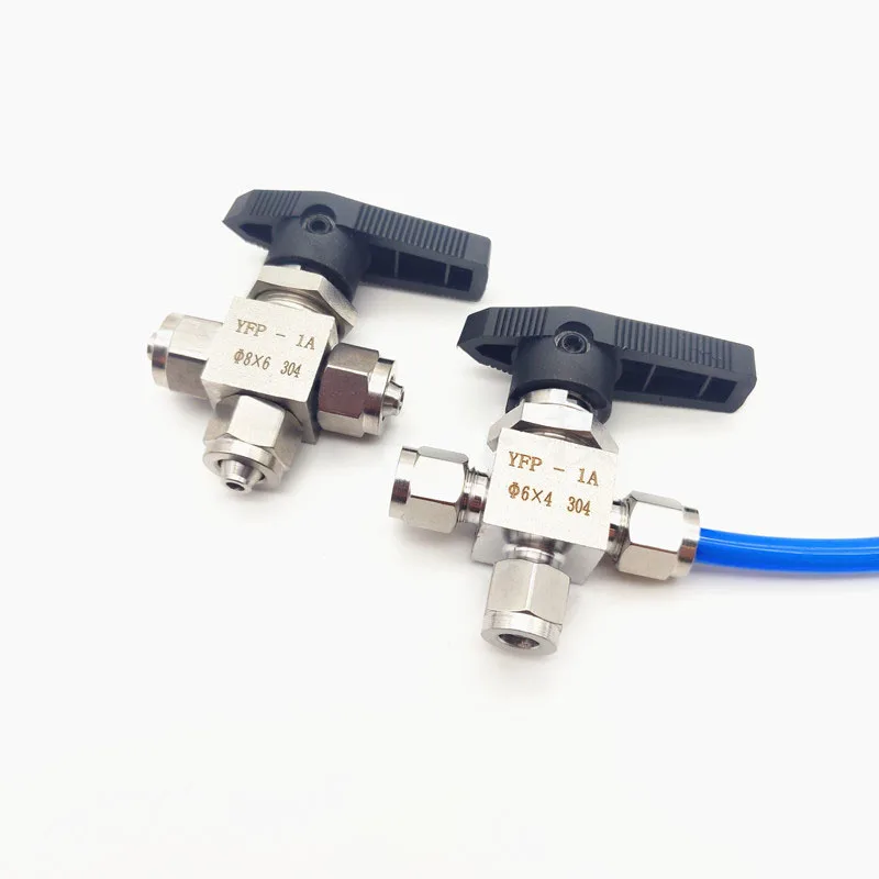 

304 Stainless steel quick screw 3-way ball valve imitation American panel valve PU hose trachea L-type switching three-way valve