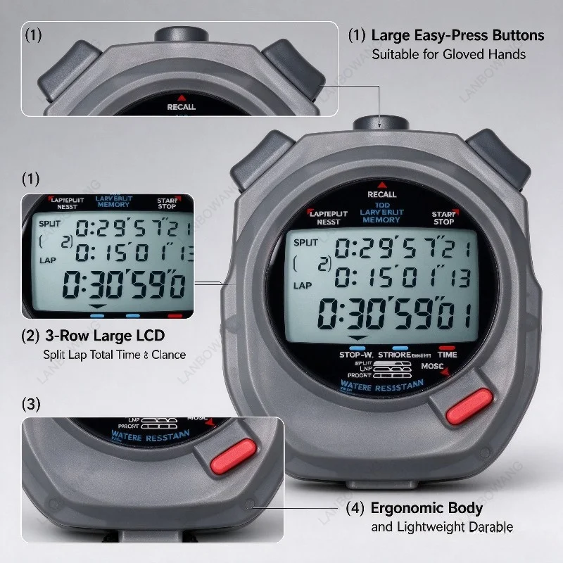 For DT495D 3 Rows 100 Memory Stopwatch, Professional for Coach & Referee, Waterproof Competition Timer