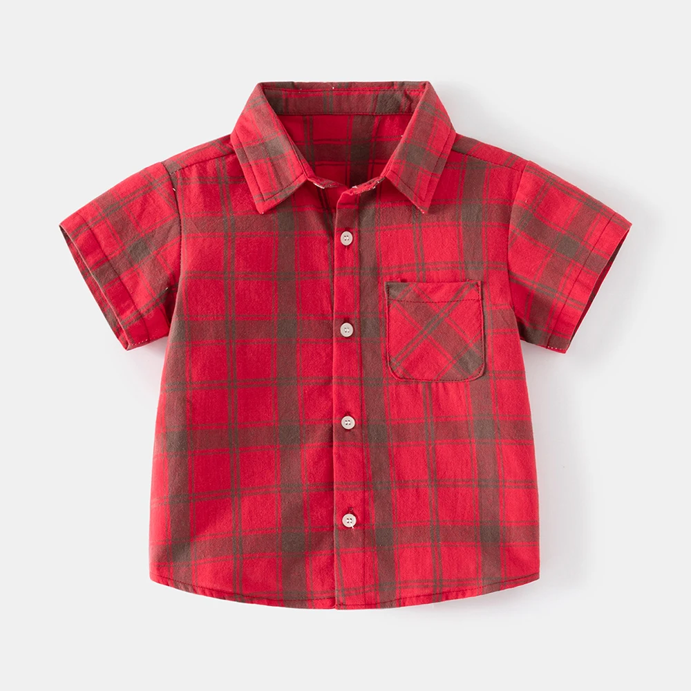 Baby Boys Fashion Plaid Elements Style Short Sleeve Soft Skin-friendly Casual Lapel Summer Shirt