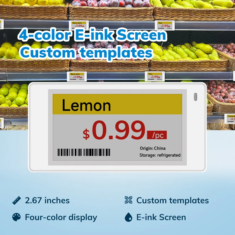 4 Color 2.7 inches Mobile Application Controlled Digital Screen Electronic Shelf Label Eink Display Epaper ESL for Retail Store