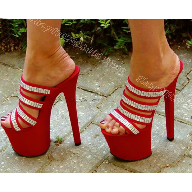 Red Glitter Open Toe Slippers Slip on Platform Solid British Style Women Summer Party Dancing Party Slippers Zapatos Para Mujere