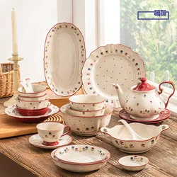 High Quality Vintage Ceramic Dinnerware Ceramic Soup Bowl Salad Pasta Plate Microwave Safe Colorful Ceramic Plates Bowls Set