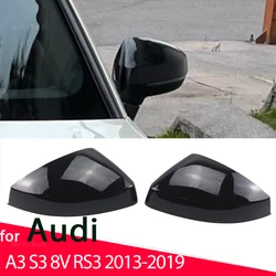 Carbon Fiber Look Glossy Black Replacement Rearview Side Mirror Covers Cap For  Audi A3 S3 8V RS3 2013-2019 Side Assist Caps