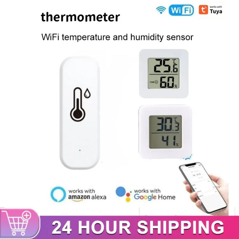 Indoor Hygrometer Thermometer Tuya Wifi Smart Temperature Humidity Sensor Detector Voice Alarm For Alexa Google Home Smart Life