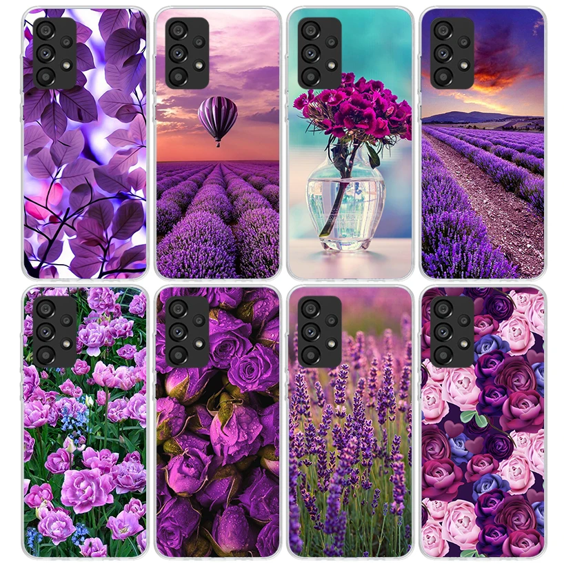 Purple Lavender Flowers Phone Case For Samsung Galaxy A14 A13 A12 A54 A53 A52S Cover A24 A34 A23 A33 A22 A32 A03S A04S Silicone