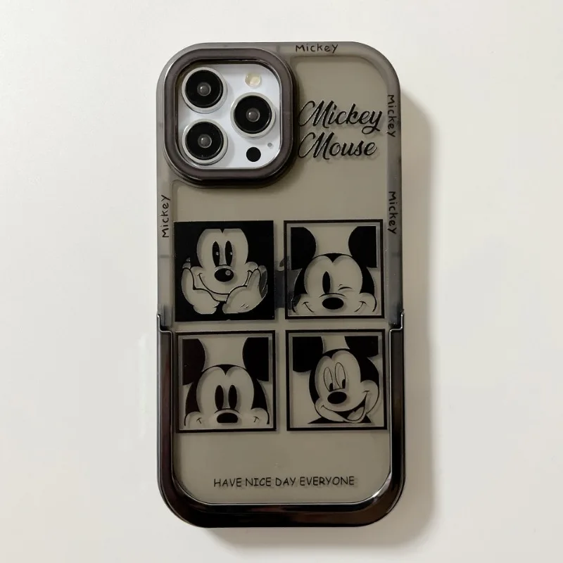 디즈니 미키 마우스 휴대폰 케이스, 아이폰 15, 14, 13 프로 맥스, 12, 11 용, 보이지 않는 브래킷 포함, 부드러운 애니메이션 커버, 휴대폰 보호 쉘